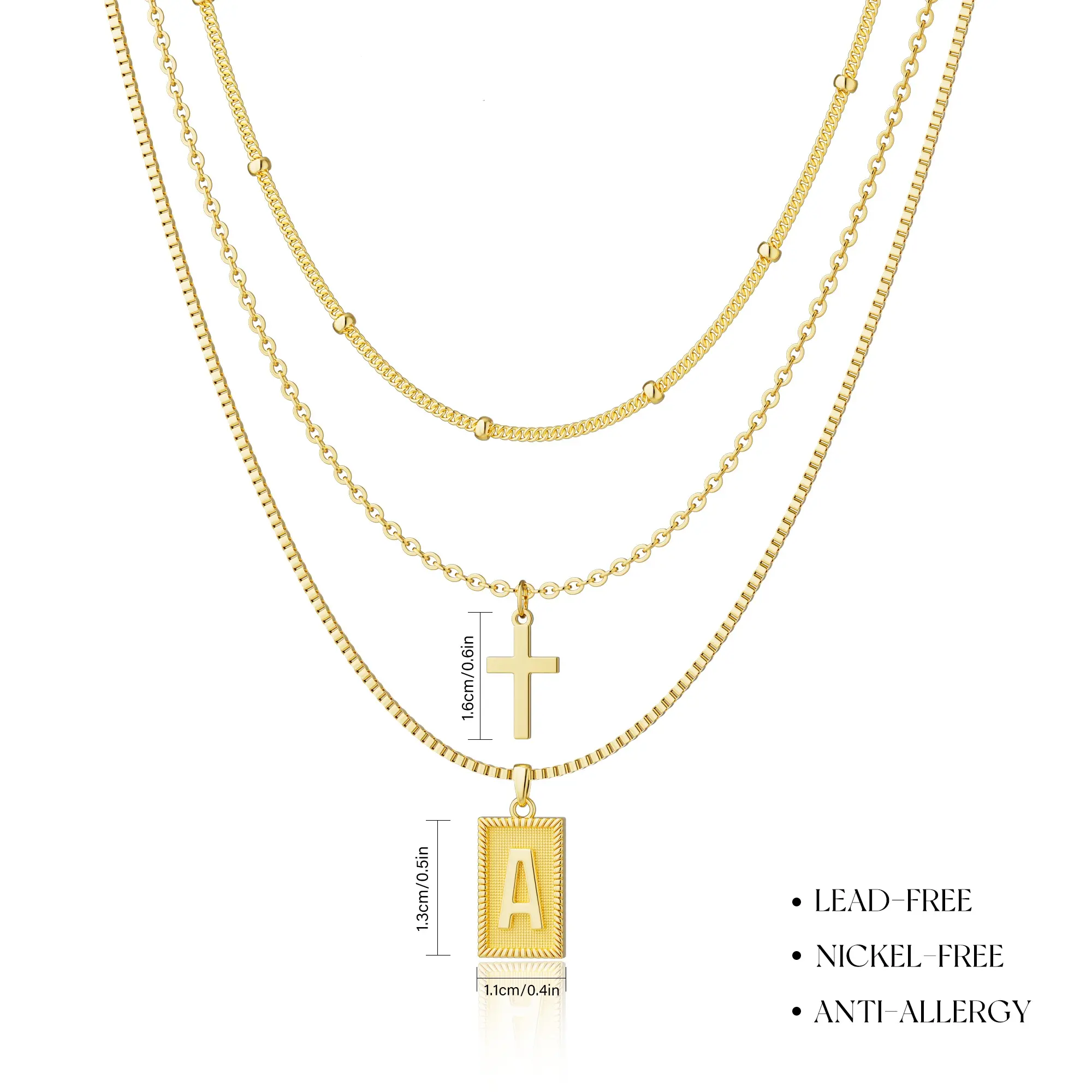 Tewiky 3pcs Letter/Cross/Satellite link Necklace Set For Women Trendy Dainty Initial Necklace Layered Choker Pendant Necklaces For Women Name Necklace Personalised Gift trending  jewellery For Easter