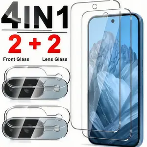 4-IN-1 Tempered Glass Screen Protector with Camera Lens Film, Glossy Finish, Anti-Scratch Protective Film Smartphone Accessories for Google Pixel 10/10 Pro/10 Pro XL/9/9 Pro/9 Pro XL 5G/6/7/8/6A/7A/8A/8 Pro