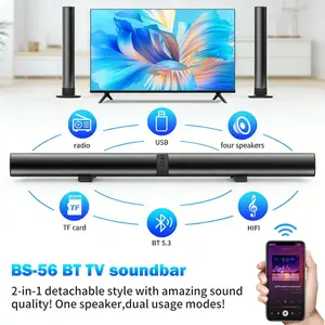 Split Soundbar, 40W Panoramic Surround Sound Stereo Speaker with 4 Subwoofer Ducts, Home Theater Wireless Living Room Sound Barrage