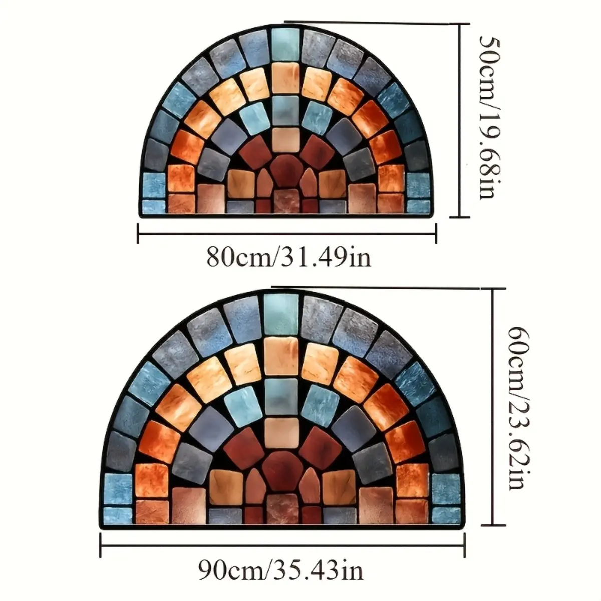 Vintage Semi-Circular Non-Slip Welcome Doormat - Colorful Checkered Geometric Decorative Rug, Durable Front Door Decor Textile for Bathroom Entrance, Indoor-Outdoor Use