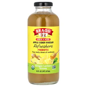 Bragg Organic Apple Cider Vinegar Refreshers, Prebiotic, Ginger Lemon Honey, 16 fl oz  (473 ml)