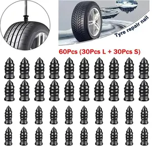 60 Piece Tire Repair Screw Plug Set, Self-Adhesive Vacuum Rubber Nails Kit, Fast Patch Tool for Cars, Motorcycles, Trucks, Tractors