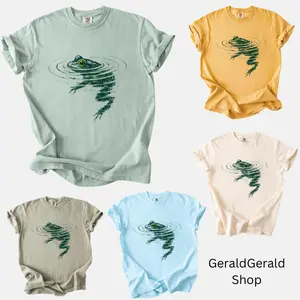 Comfort Colors Vintage Frog T-Shirt – Minimal Pond Ripple Graphic Tee - Cottagecore Nature Lover Shirt for Men and Women