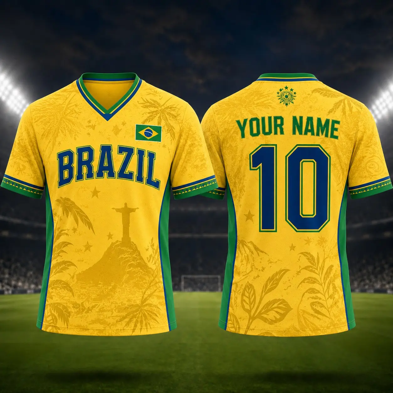 Brazil Inspired Soccer Fan Jersey Personalized Name Number Sports Shirt Men Women Size S-5XL
