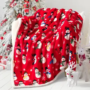 Sherpa Christmas Throw Blanket, Fuzzy Fluffy Soft Cozy Blanket, Fleece Flannel Plush Microfiber Blanket for Couch Bed Sofa (50" X 60", Red Snowman)