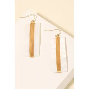 Anarchy Street - Curved Seashell Rectangle Dangle Earrings: WHT