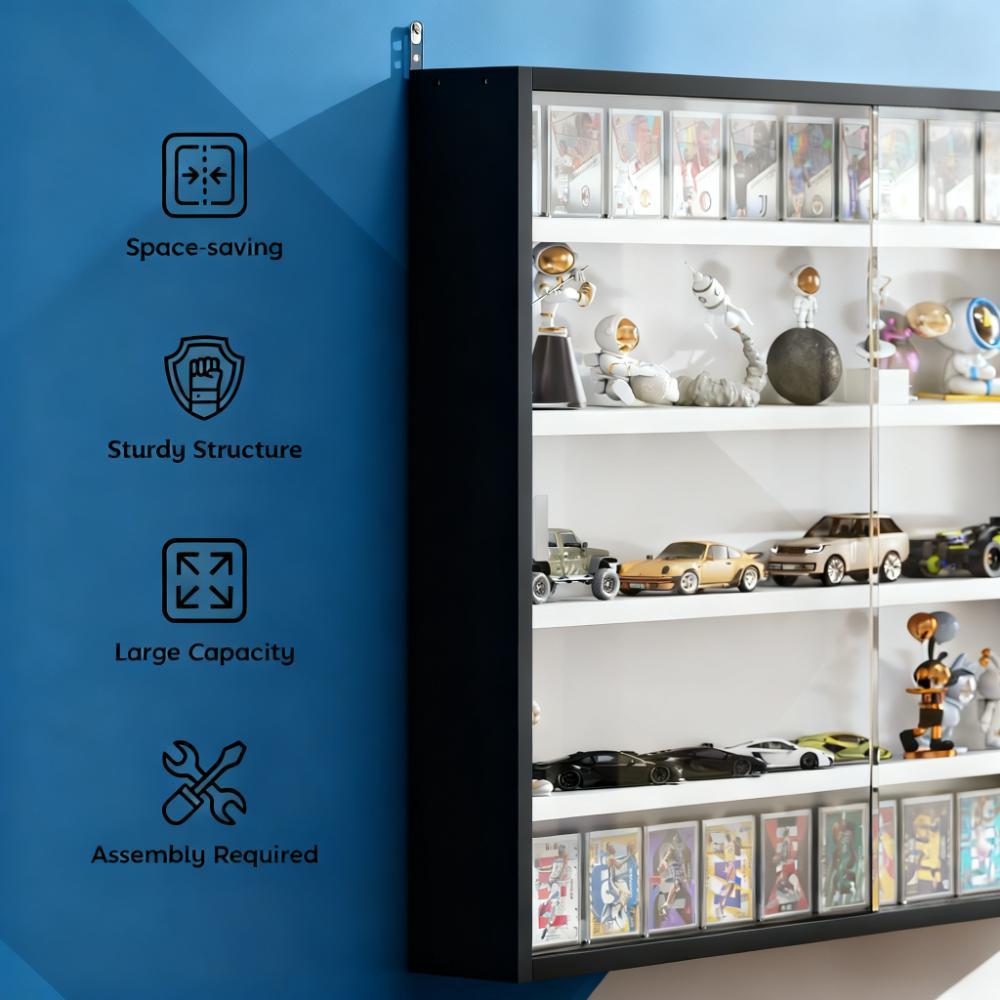SAVEYOUR Black Wall-Mounted Display Case with Large Capacity Clear Door for a Stunning Collectible Showcase Ideal for Collectors