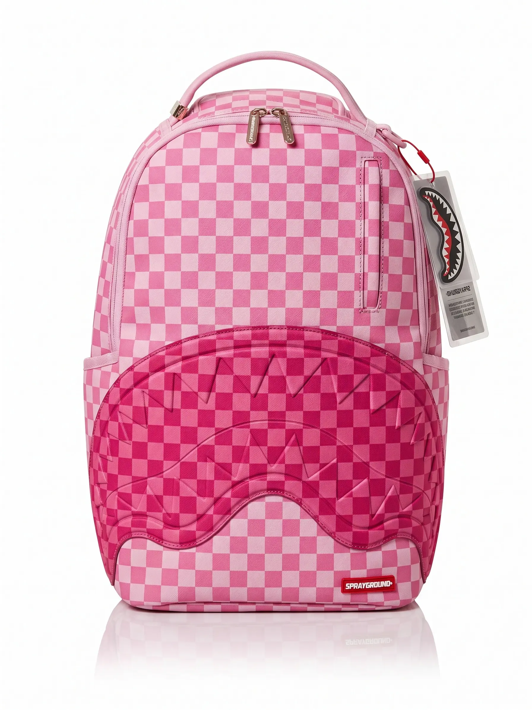 SG Shark Mouth Backpack, Unisex Sweet Pink Checkerboard Embossed Bag - Y2K Street-Style, Durable for School, Urban Daily Travel