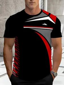 Men's 3D Floral Lightning Print T-Shirt, & Contrast, Casual Streetwear Fitted Round Neck Short Sleeve Top, Summer Knit Polyester Blend, Menswear