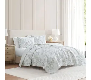 Martha Stewart Vine Flora Green Cotton Queen Quilt Set