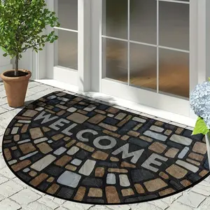 Vintage Stone Texture Welcome Mat, Half Round 'welcome' Rug, Durable Comfort Door Mat, Stone-like texture design, Textured Rug, Suitable for outdoor patios, entryways, and home decoration doormats, Welcome Message, Versatile Usage