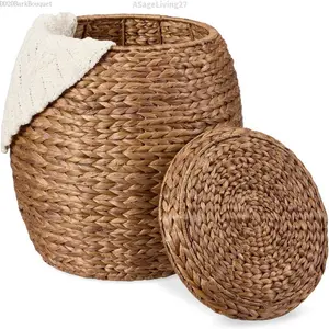 Best Choice Products Vintage Hyacinth Storage Organizer Tote Basket with Lid Natural Non-Woven Multipurpose OrganizerVelvet Bloom15ASageLiving27DD20BarkBouquet