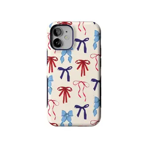 Casely iPhone 12 Mini Case | American Girlie | Red White & Blue Bows | Bold Protective Design | Compatible with MagSafe