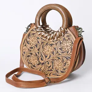 American Darling Hand-Tooled Western Leather Clutch Bag with Floral Carving | Genuine Leather Purse for Everyday & Travel
