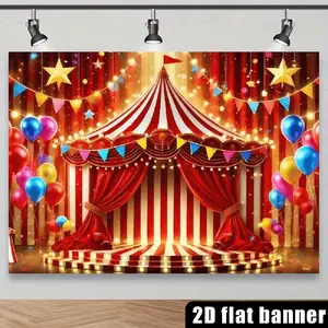2D Flat Banner Polyester Photography Backdrop, HD Digitally Printed Circus Carnival Tent Theme, Soft Lightweight Foldable Background Cloth for Birthday Party, Festival Celebration, Photo Booth, Studio Shooting, and Event Decor