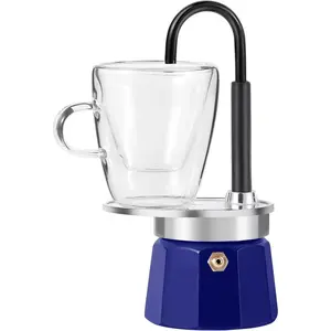 -Mini Express Swiss Single Tube Moka Pot Aluminum Blue，Moka Set includes One Double Wall 3oz Cup,Enjoy delicious coffee in no time