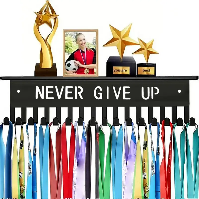 Metal Medal Display Rack, 16 Hooks for 50 Medals, Durable Metal Construction, Wall Mounted, Ideal for Sports Awards, Key Holder, Dog Leash Hook, Home Organizer Hook, Room Organization Products
