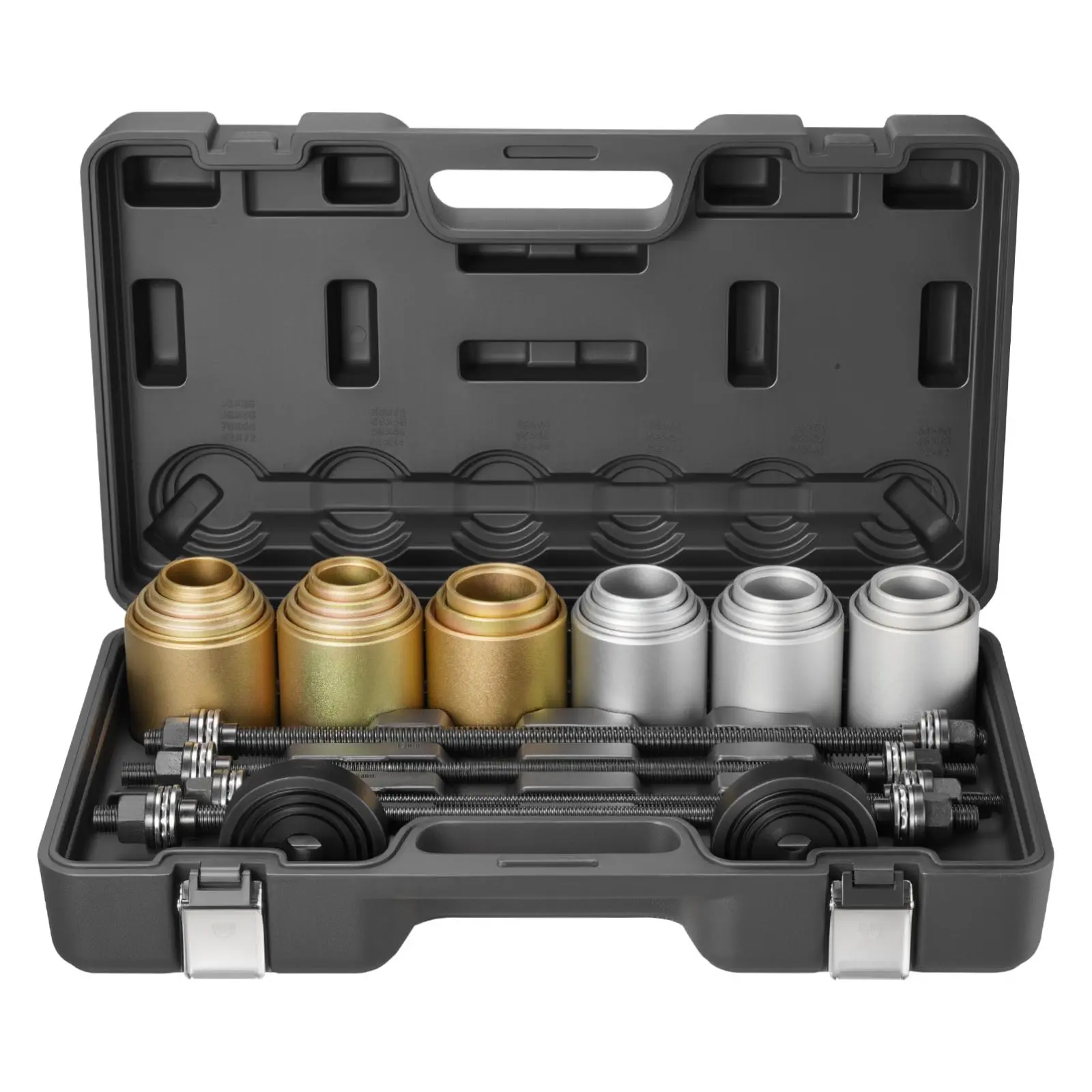 【toolupgrade】VEVOR 26-PCS High Hardness Steel Bushing Removal & Insertion Pull Press Tool Kit with 4 Pulling Spindles, 20 Multi-Size Sleeves, Carrying Case, for Car, Metal & Plastic Engine Bearings of LCV & HGV, Father's Day Gift, 20 Sleeve Sizes, Reduci