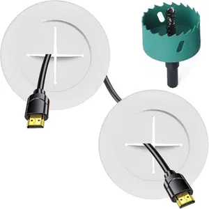 TV Wire Hider Kit for Wall Mount TV, White In-wall Cable Management Kit Includes 2 Pass Throughs and Hole Saw Drill Attachment for Easy Install