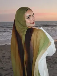 Women's elegant and fashionable gradient color hijab, Chinese ink painting pattern scarf for all seasons, windproof and warm light luxury high-end scarf, suitable for abaya and Muslim shawls, perfect for Christmas and New Year gifts
