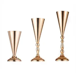 Gold Trumpet Vase Set of 3, Metal Wedding Centerpieces for Wedding Reception Party Anniversary