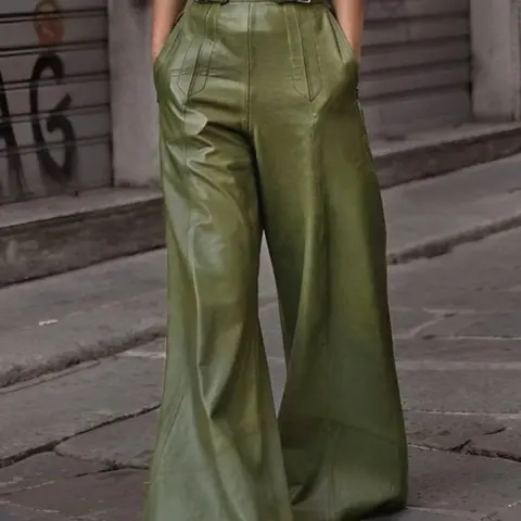 Women's Solid Color High Waist Wide Leg Loose PU Leather Pants, Casual Trousers for Daily Outdoor Wear, Ladies Bottoms for All Seasons, Womenswear