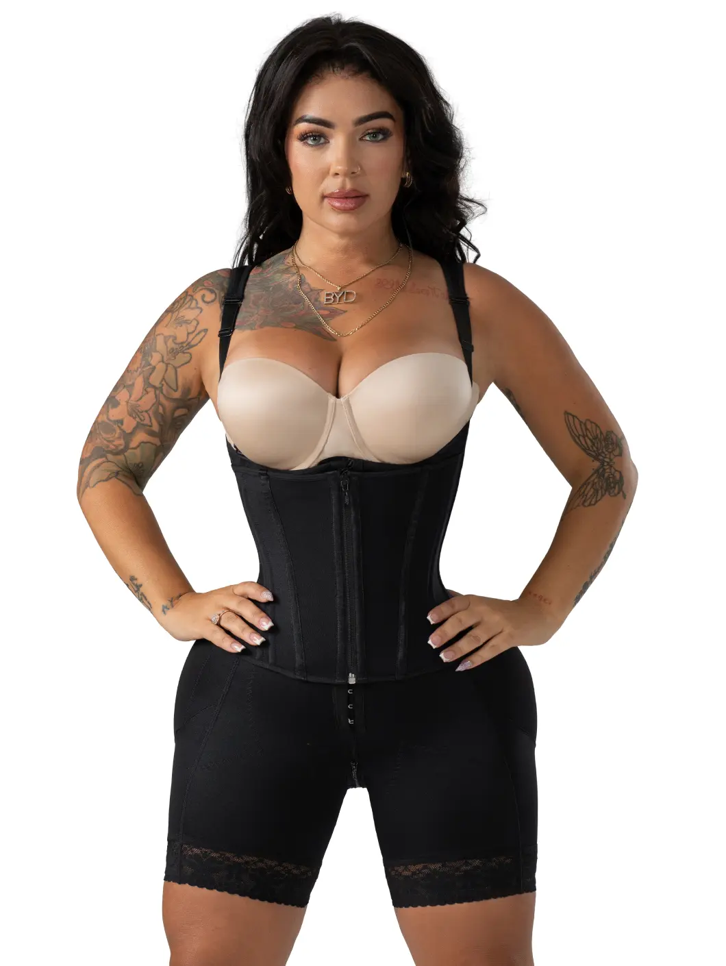 Snatched Body Open Bust Faja | Steel Mid-Thigh Bodysuit with Boned Corset