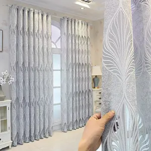 1pc European Style Hollow Out Vintage Embroidered Bubble Sheer Curtain, Floral Pattern, Lightweight Durable, Suitable for Windows and Decoration, Home Textile
