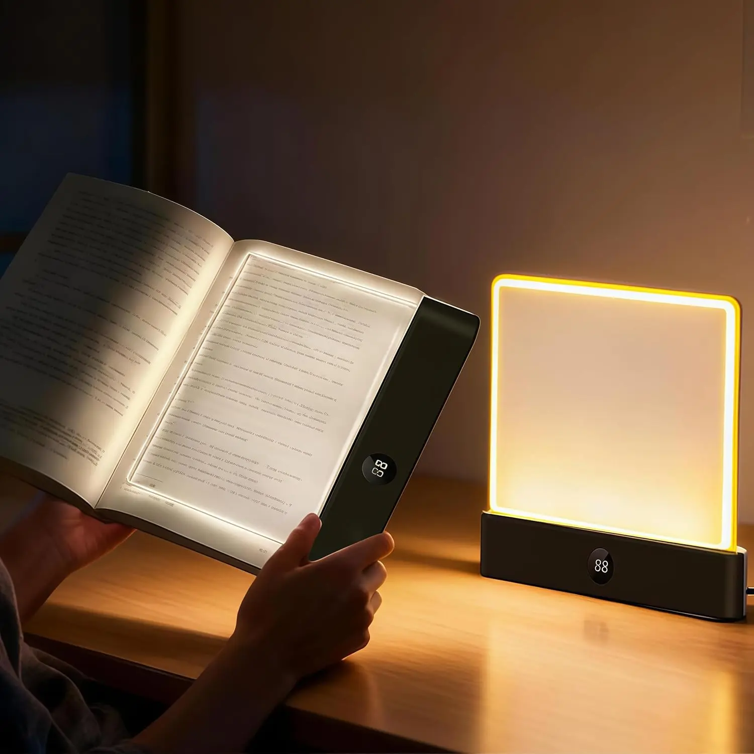 Rechargeable Color Changeable LED Book Light - Flat Full-Page Adjustable, 3 Color Temperatures, Dimmable, Timer Function, Battery Powered Lamp for Bed Reading, Bookish Gifts for Readers