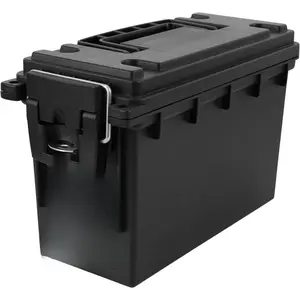 12629 Ammo Storage Box, Stackable .30 Cal Field Boxes, Water and Dust Resistant, Lockable Storage Box with Handle, Secures Hunting Gear, Supplies, and Bullets, Made in USA, Black, 1-Pack