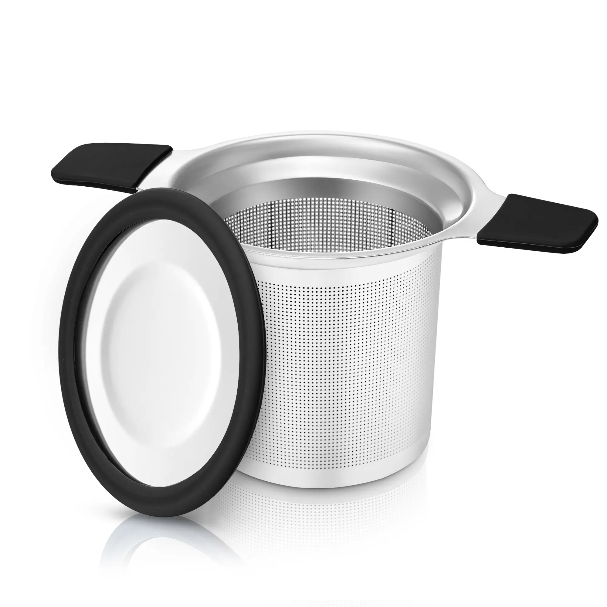 Stainless Steel Tea Infuser for Loose Leaf Tea – Extra Fine Mesh Strainer with Heat Proof Double Handles & Lid, Reusable Filter Fits Mugs, Cups & Teapots, Black