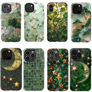 [IP 16 & IP 17 NEW] Green Vibe Faux Stained Glass Collection Printed Tough Phone Case for IPhone 17 Air 16 15 14 Plus 13 12 11 Pro Max  Samsung galaxy PLus Ultra 22 23 24 25 26 series