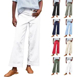 Women’s Cropped Linen Pants – Spring/Summer Straight-Leg Wide-Leg Dress Pants, Casual Everyday Workwear with Pockets (2025)