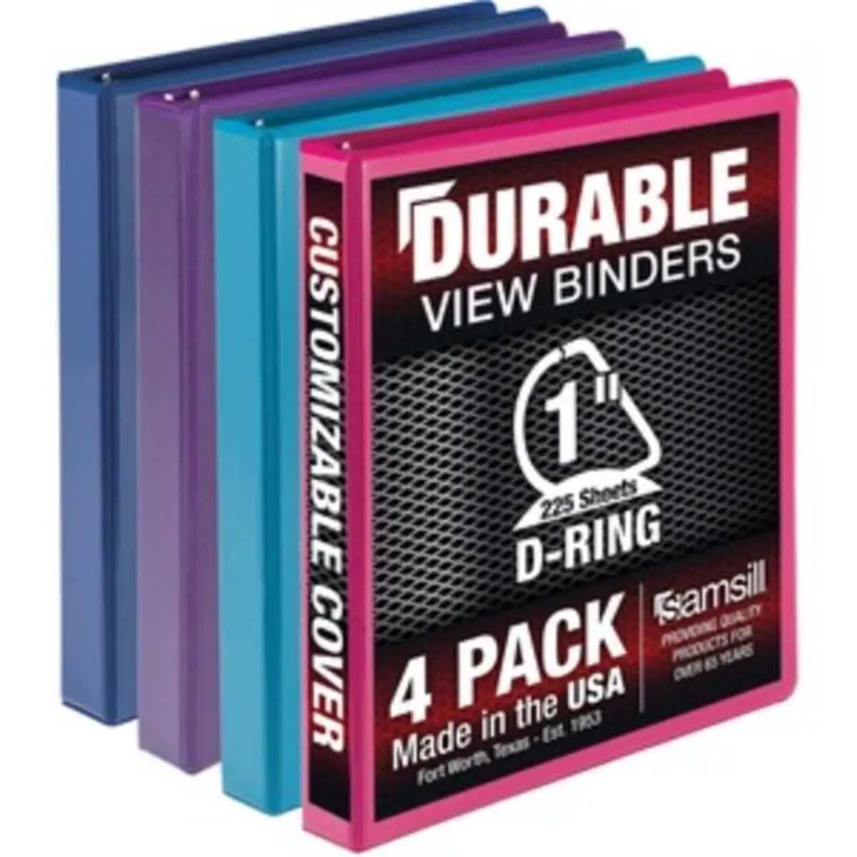Samsill Durable View D-Ring Binder (1 in.), Fashion Assorted Colors - Pack of 4, with Binder Rings for Document Organization, Document Binder