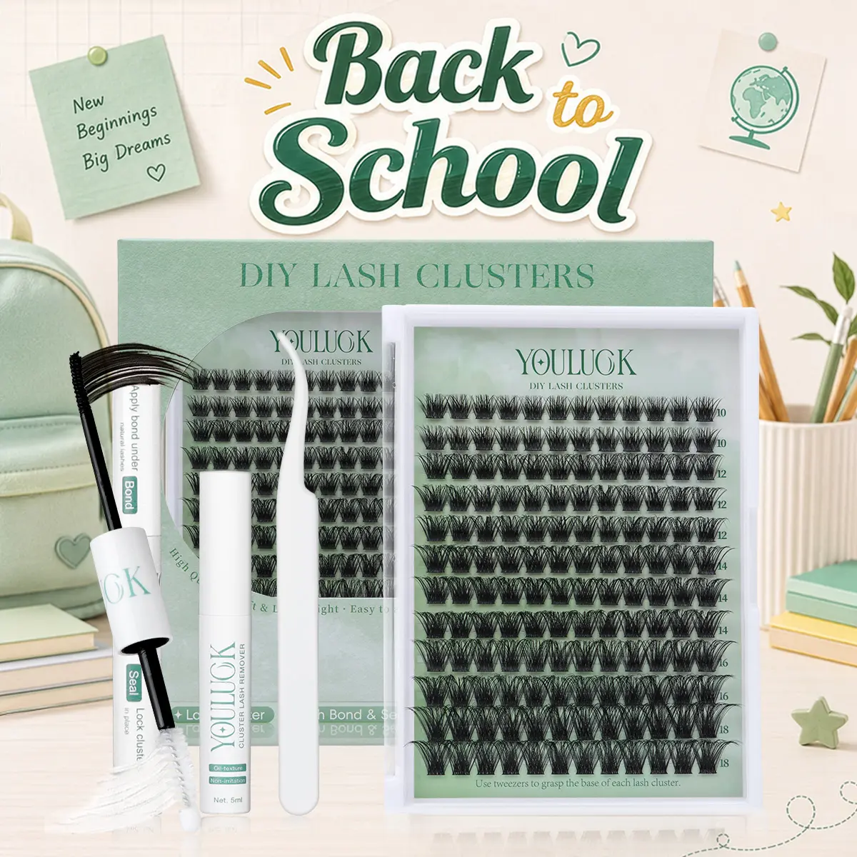 YOULUCK Air Enchantress Lashes Lash Clusters Upgraded – Waterproof Lightweight Natural Fluffy Individual Eyelash Extensions with Ultra-Thin Band Bond Seal Remover Set Perfect for Beginners,back to school
