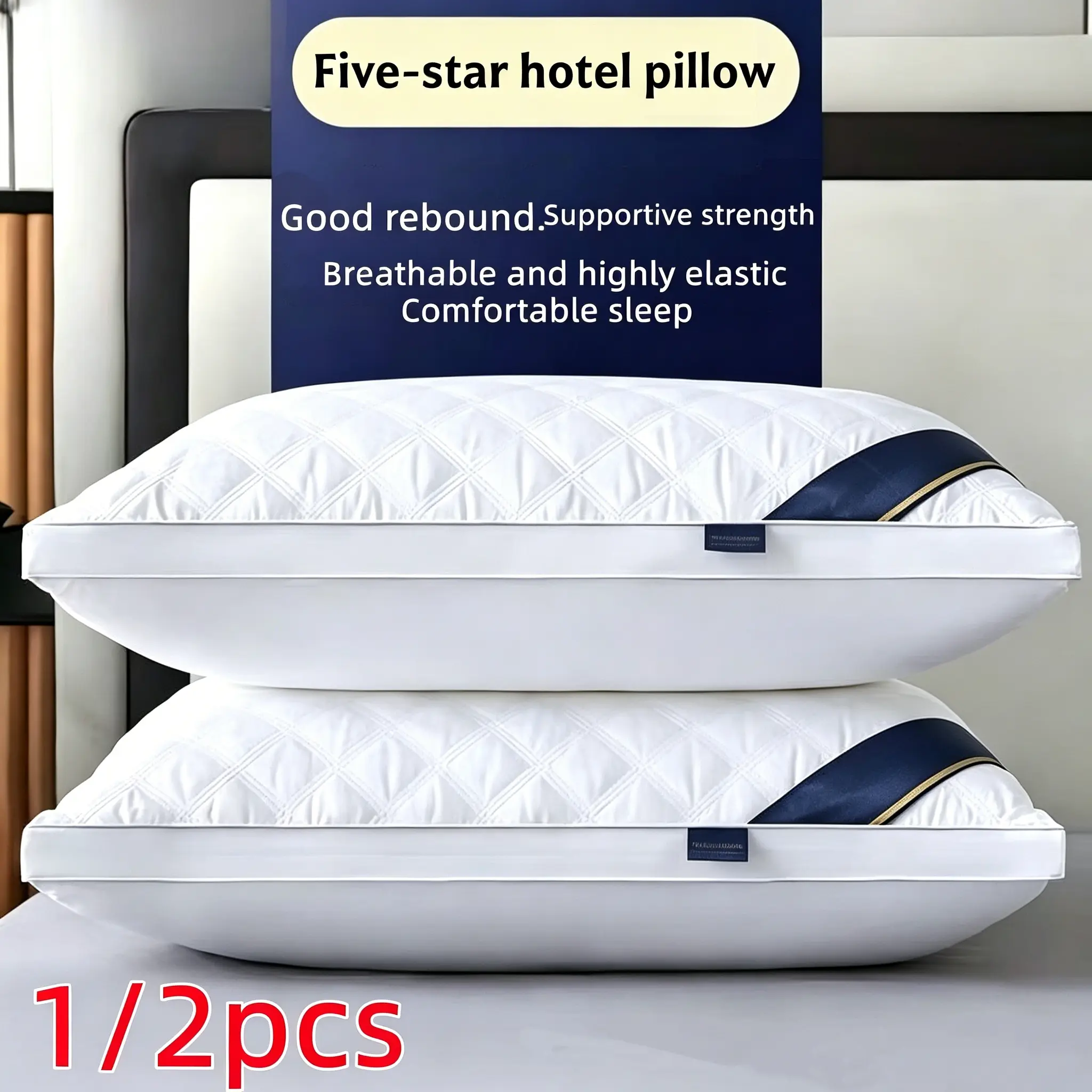 Luxurious Hotel-Grade Queen-Size Pillow Inserts, 1/2 Set, High-Resilience Plush Filling, Breathable Cool All-Season Support for Side-Lying & Supine Deep Sleep