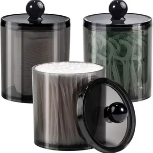 Clear Makeup Cotton Storage Box Set, 2/3/6 Counts Round Makeup Cotton Storage Container with Lid, Dustproof Storage Box for Home Bathroom Kitchen Dormitory Office