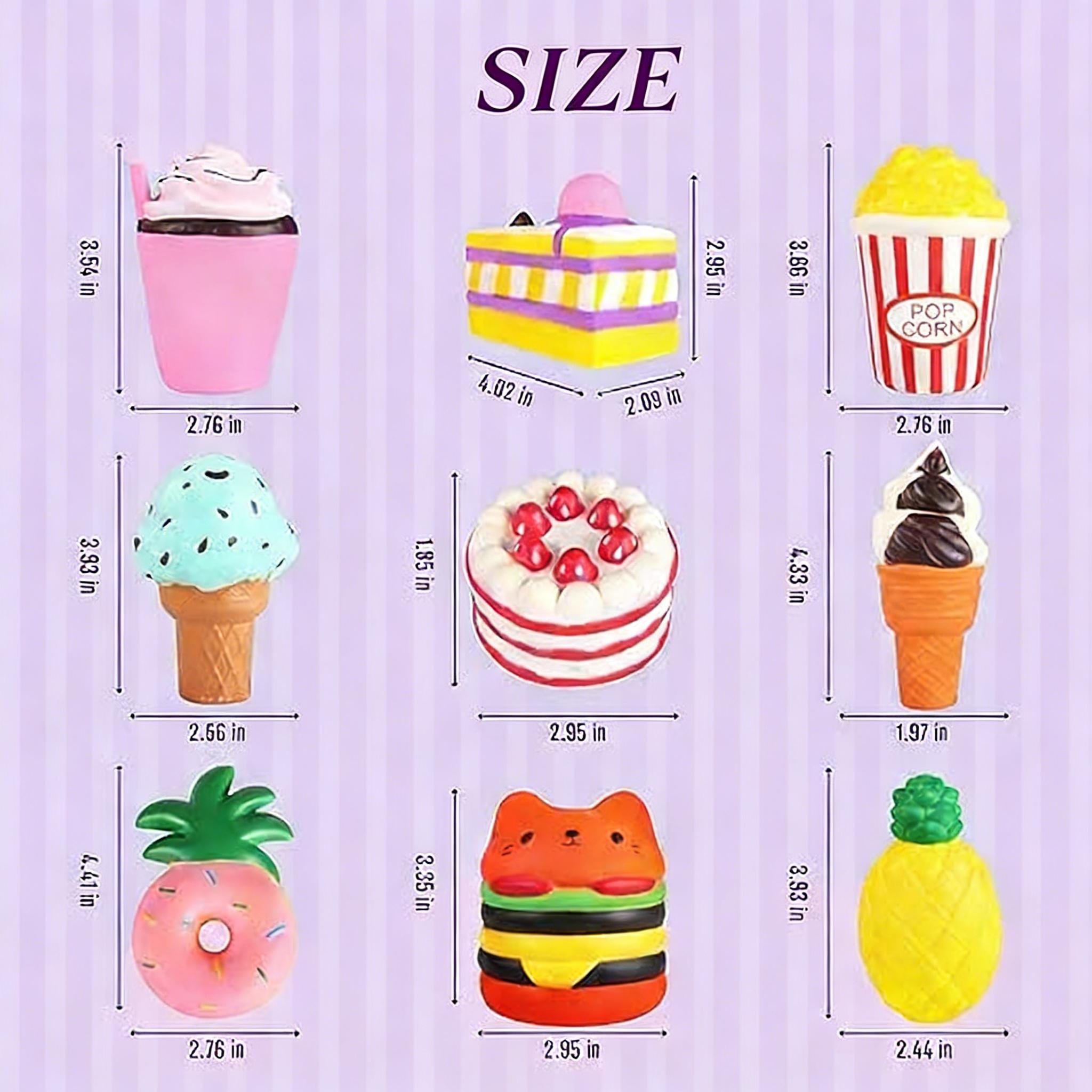 9-Pack Soft Squishy Toys Set – Hamburger, Popcorn, Cake, Ice Cream, Donut Shapes – Stress Relief Squeeze Toy for Boys and Girls