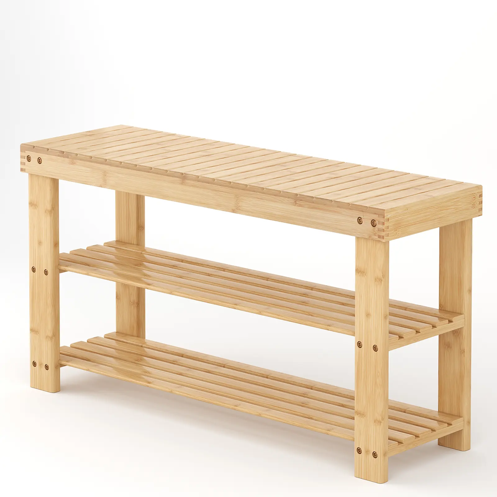 Shoe Rack Bench with Storage, 3-Tier Bamboo Entryway Benches, Wooden Shoe Rack Holds Up to 286 lb Storage Organizer, Suitable for Bedroom Living Room Balcony Shoe Rack Shelf