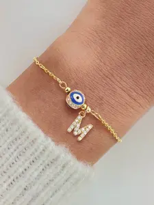 Women's Elegant Zircon Letter Ball Eye High Quality Bracelet, Stainless Steel Chain, Fashionable Ladies' Jewelry for All Seasons