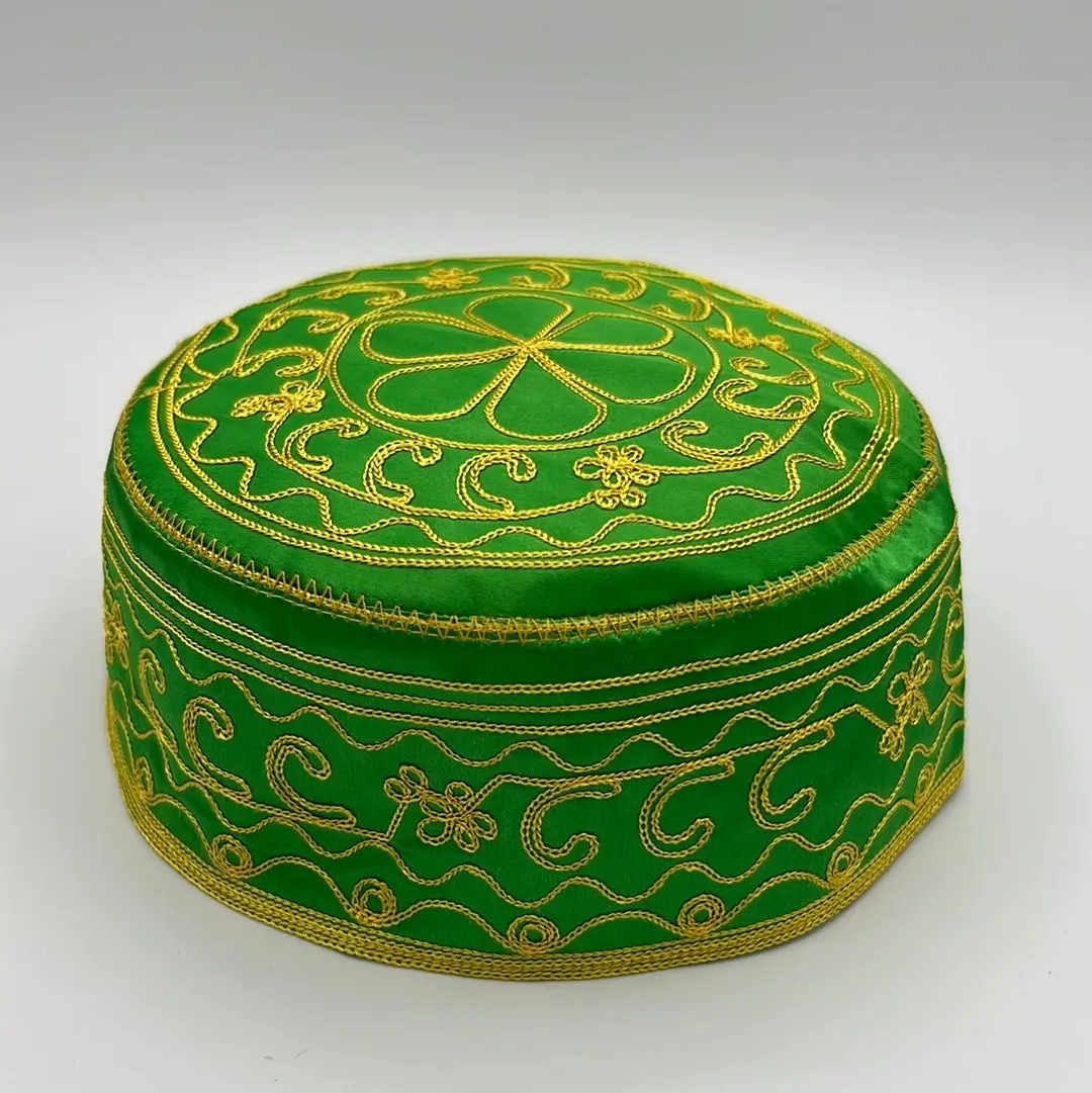Orula Kufi Cap – Green and Gold Embroidered Ifá Hat