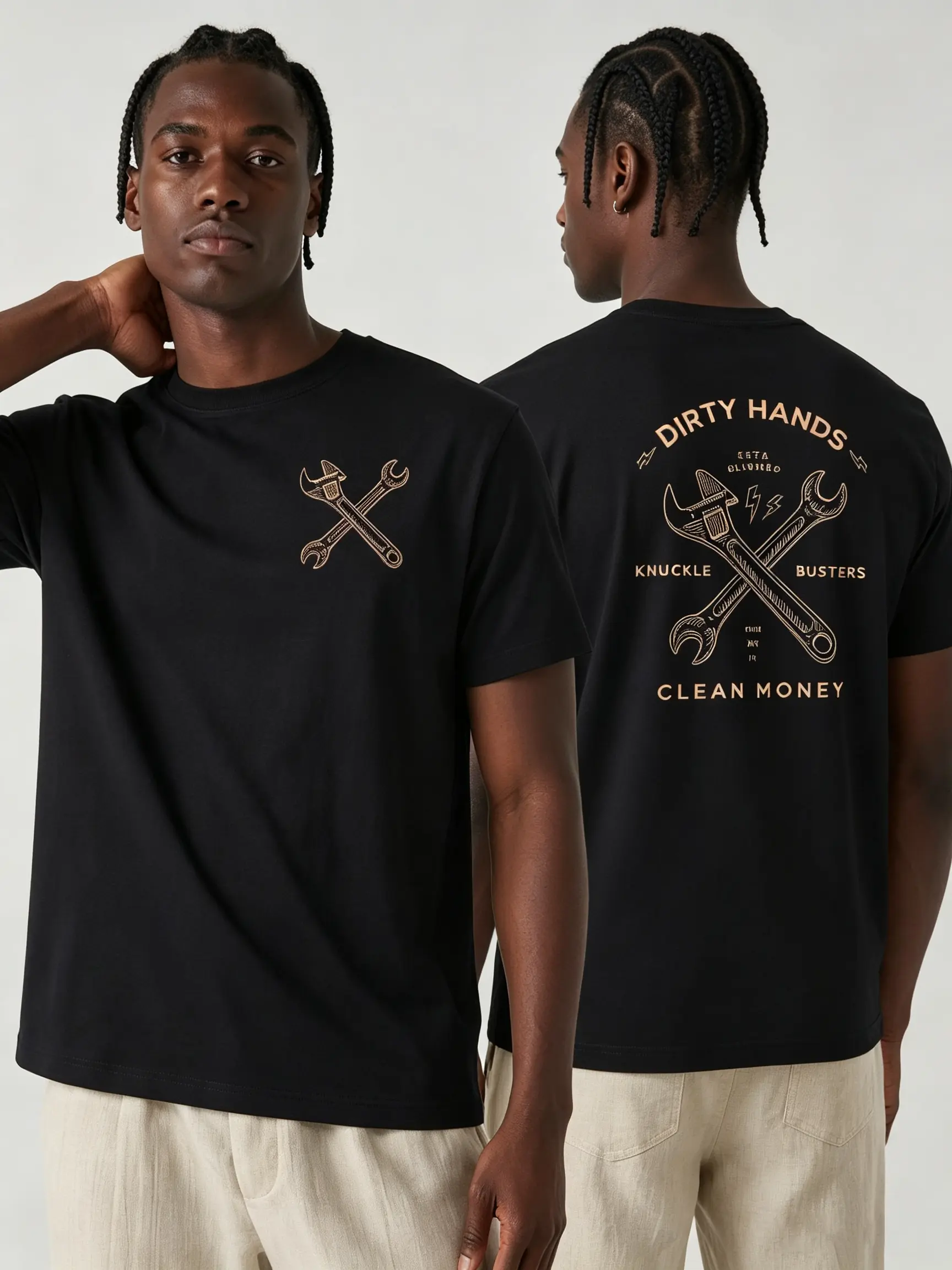 Carpesun Dirty Hands Clean Money Mechanic T-Shirt,Dad shirt,Father's t shirt,Double Sided Vintage Wrench Graphic Tee,For Garage Work & Daily Casual Wear,For Blue Collar Mechanics Handymen,Perfect Labor Day Father’s Day Gift Cotton Menswear