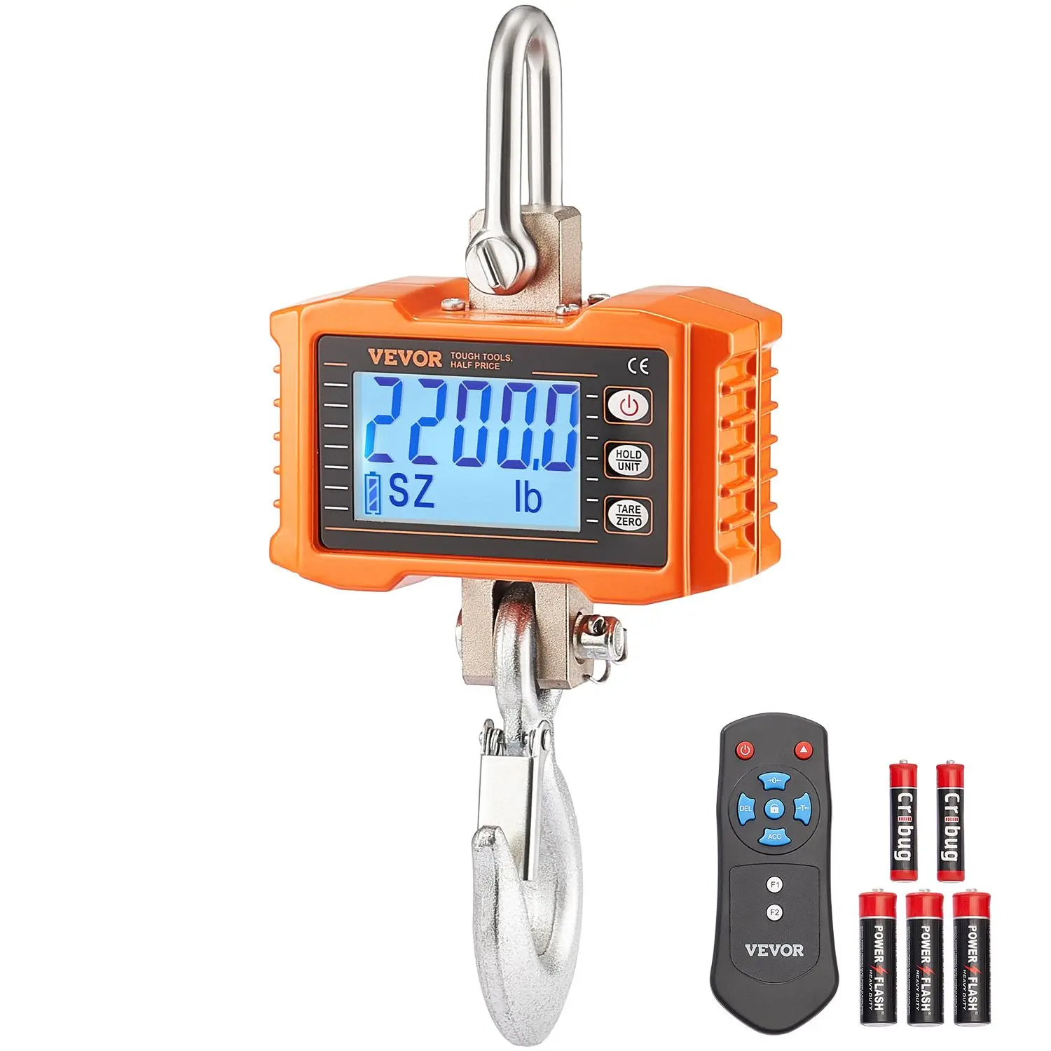 【DealsForYouDays】VEVOR Digital Crane Scale Tool, 2200 lbs/1000 kg Industrial Heavy-Duty Hanging Hardware Scale with Cast Aluminum Case, LCD Screen, Remote Control, High Precision for Construction, Farm (Orange)