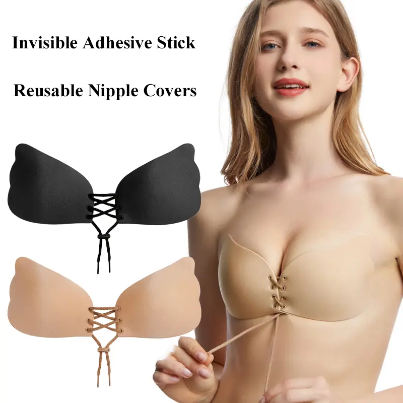 Women's Large Multi-Size Strapless Push-Up Bra - Natural Adhesive Sticky, Elastic Spandex Blend Fabric, Invisible Wear Rabbit Brassiere Lingerie, Push Up Bras For Women, Natural Adhesive Bras
