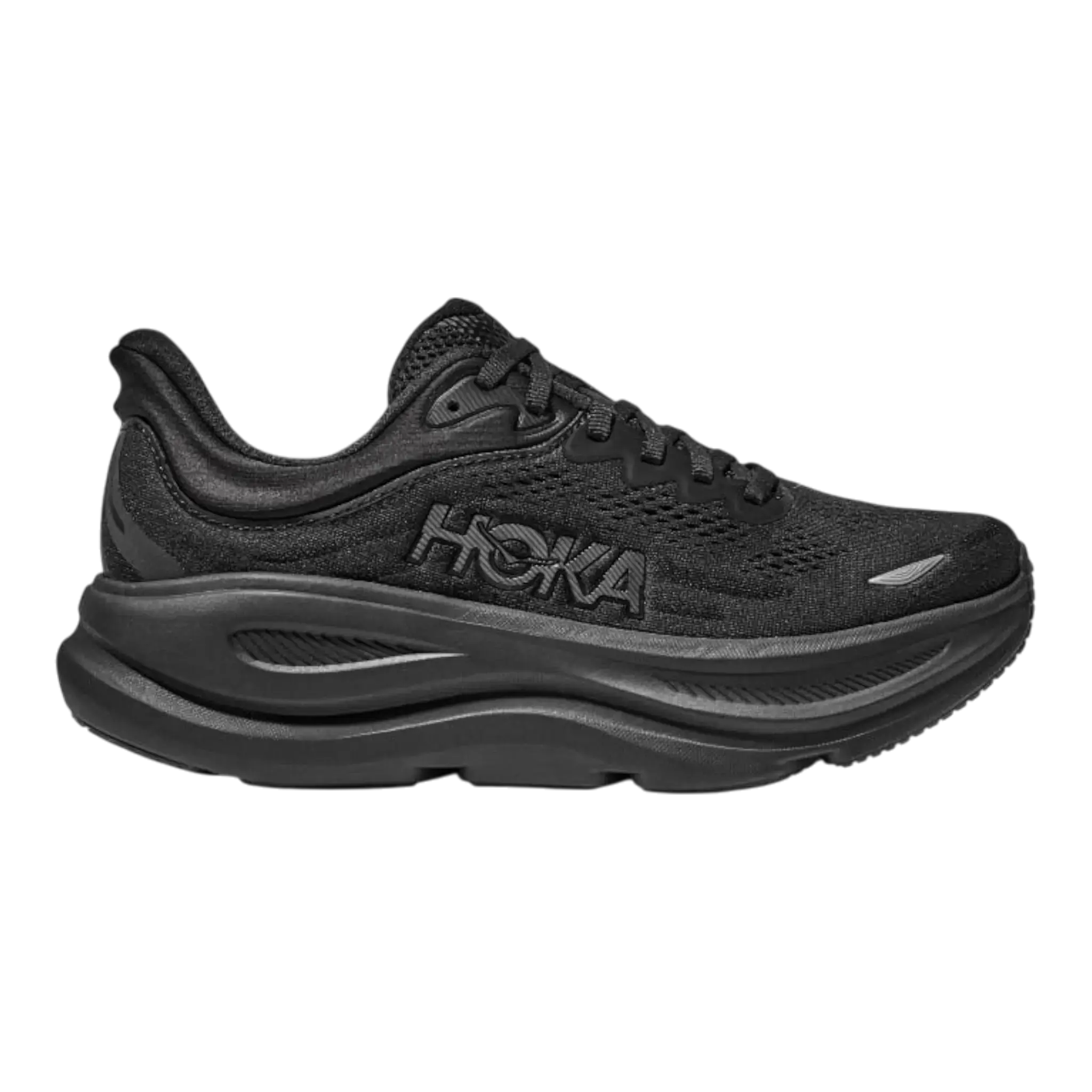 HOKA Bondi 9 Men Running Sneakers Black/Black with Laces All Seasons Maximum Cushioning Thick Midsole Durable Outsole Breathable Design
