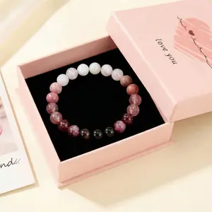Love & Attraction Bracelet with Strawberry Quartz, Garnet, Rose Quartz - Pink Crystals Bracelet for Manifesting Romance & Good Luck, Spiritual Yoga Jewelry Valentine's Gift for Her summerwins