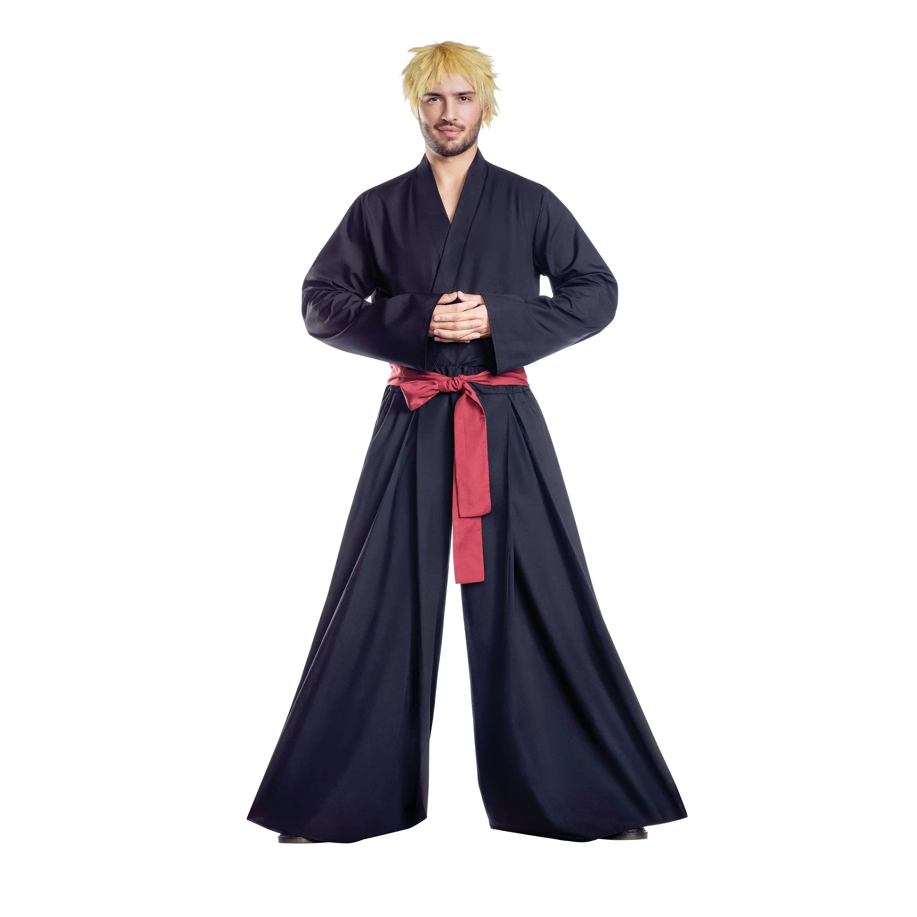 Samurai Costume Men Kimono Shirt Hakama Pants Obi Belt Japanese Warrior Cosplay Outfit