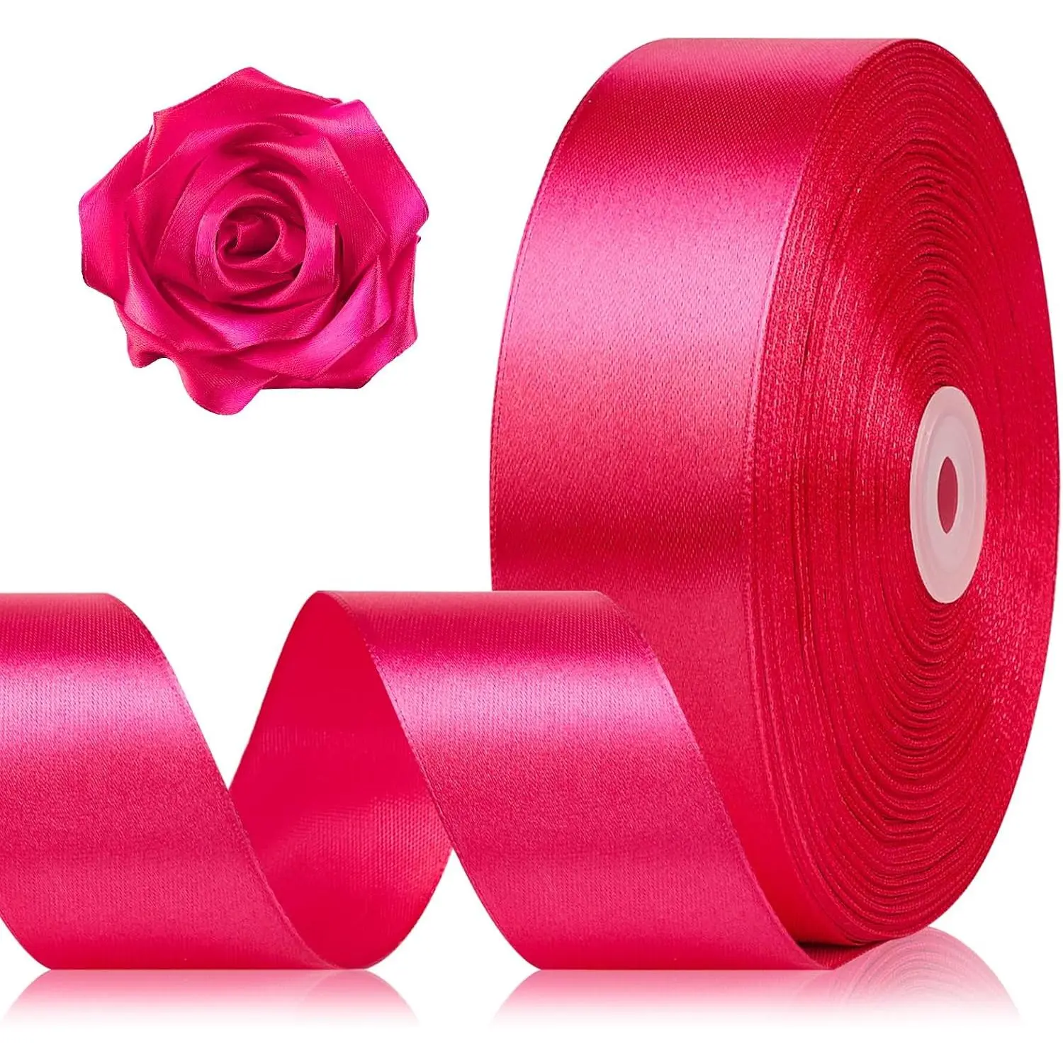 1-1/2 Inch 100 Yards Hot Pink Satin Ribbon, Rose Red Solid Fabric Ribbon Roll for Mother's Day Flower Bouquet,  Wrapping, Roses Making, Handmade Crafts