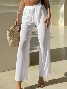 LALUZ Boutique Lady's Basic Polyester Fabric Beach Cover-Up Bottom Pants - Summer Vcay Wear, No Bikini Panty Included