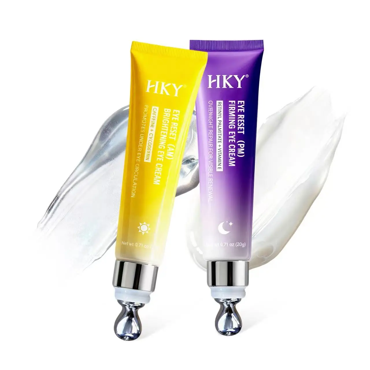 HKY Night Eye Cream with Cooling Roller | Retinyl Palmitate + Vitamin E | Overnight Moisture Care | Fine Line Smoothing Look | 0.71 oz